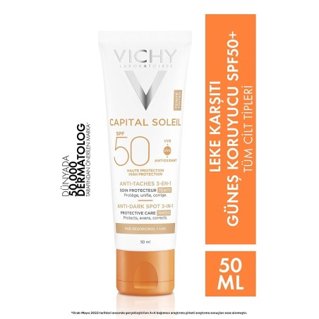 Vichy Capital Soleil 3in1 Anti Dark Spot Leke Karşıtı Renkli Güneş Kremi Spf50 50ml