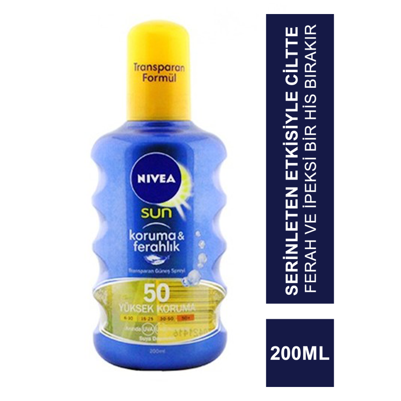 Nivea Sun SPF 50+ 200 ml Koruma & Ferahlık Transparan Güneş Spreyi Nivea Sun SPF 50+ 200 ml Koruma & Ferahlık Transparan Güneş Spreyi