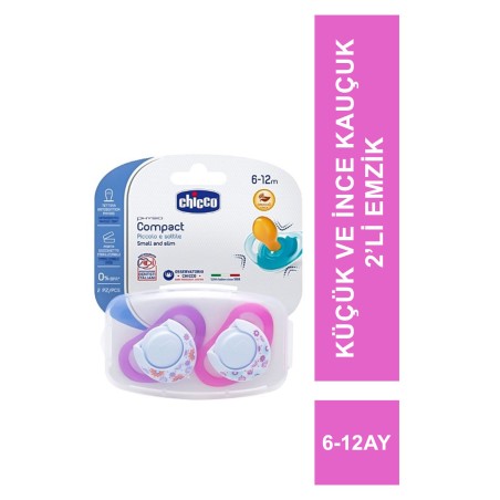 Chicco Physio Compact Küçük ve İnce Kauçuk Emzik 6-12 Ay 2'li