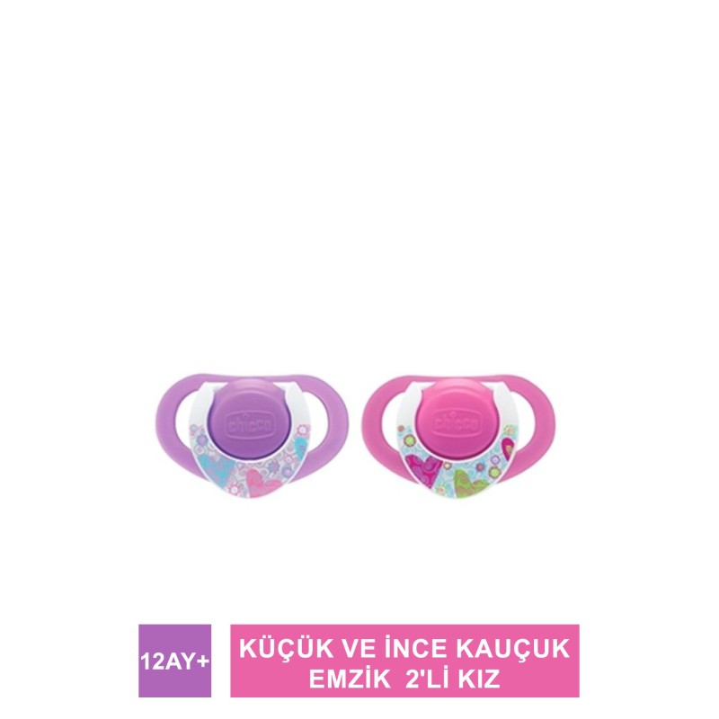 Chicco Physio Compact Küçük ve İnce Kauçuk Emzik 12 Ay+ 2'li Kız