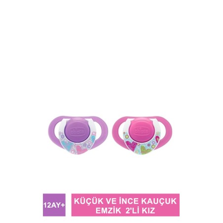 Chicco Physio Compact Küçük ve İnce Kauçuk Emzik 12 Ay+ 2'li Kız