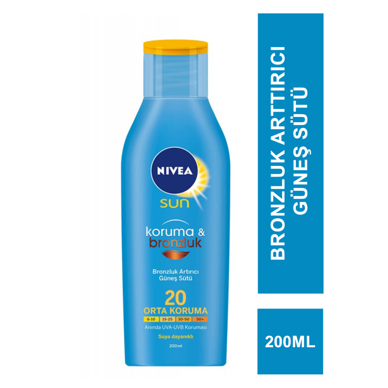 Nivea Sun SPF 20 200 ml Koruma ve Bronzluk Arttırıcı Güneş Sütü Nivea Sun SPF 20 200 ml Koruma ve Bronzluk Arttırıcı Güneş Sütü