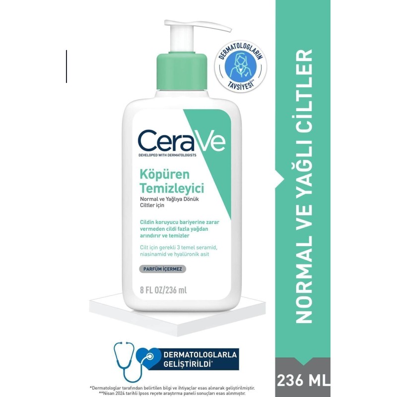 CeraVe Köpüren Temizleyici Seramid İçerikli Normal & Yağlı Ciltler Yüz Vücut 236 ml CeraVe Köpüren Temizleyici Seramid İçerikli Normal & Yağlı Ciltler Yüz Vücut 236 ml