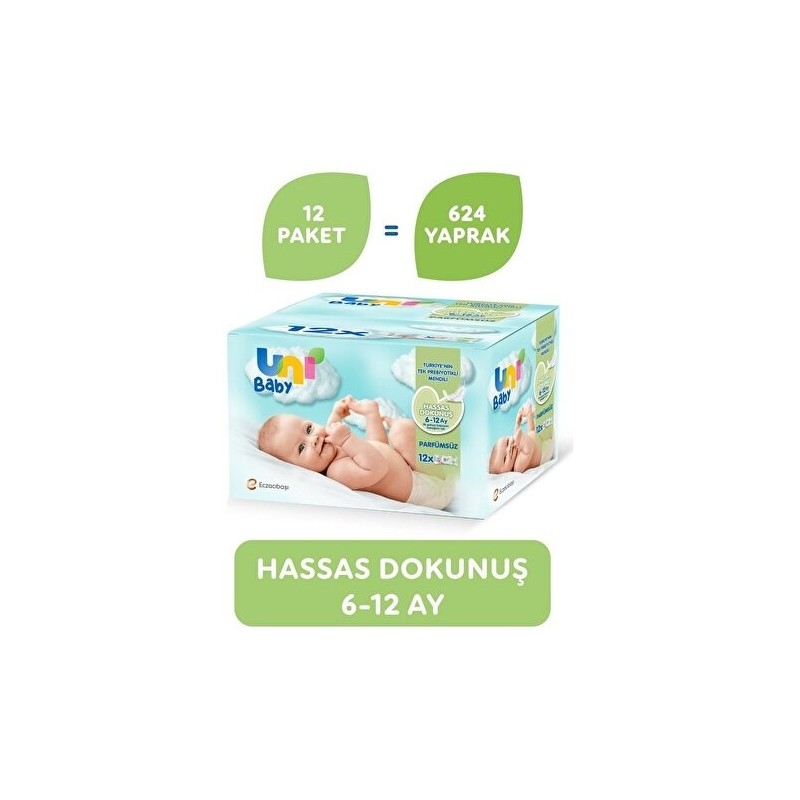 Uni Baby Hassas Dokunuş 6-12 Yaş Islak Mendil 12x56 adet Uni Baby Hassas Dokunuş 6-12 Yaş Islak Mendil 12x56 adet