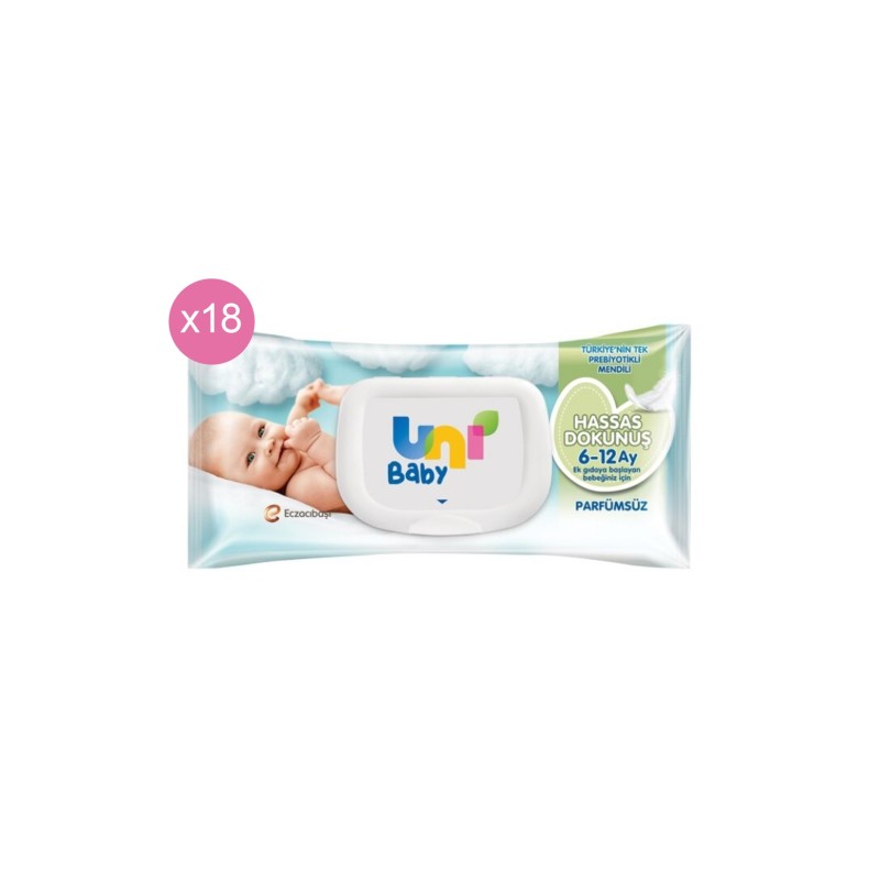 Uni Baby Hassas Dokunuş 6-12 Yaş Islak Mendil 18x52 adet Uni Baby Hassas Dokunuş 6-12 Yaş Islak Mendil 18x52 adet