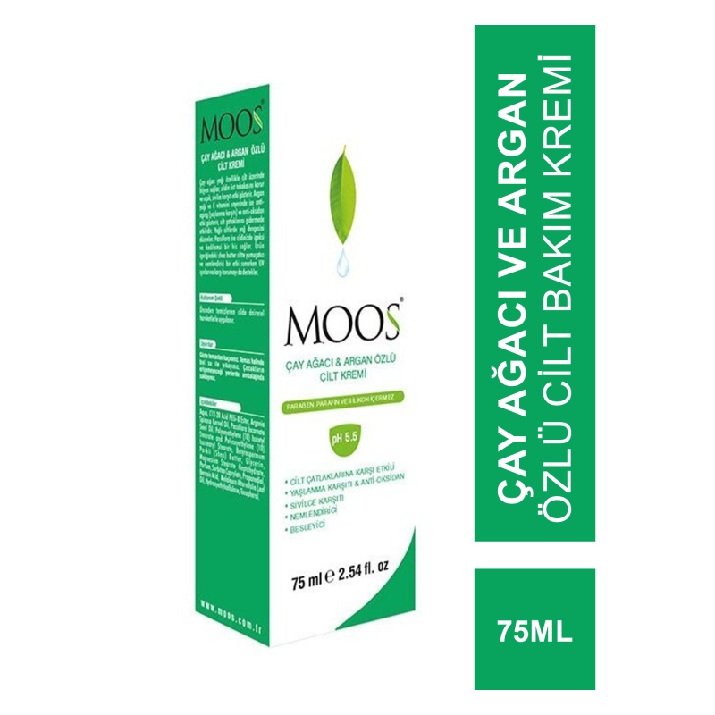 Moos Çay Ağacı ve Argan Özlü Cilt Bakım Kremi 75 ml Moos Çay Ağacı ve Argan Özlü Cilt Bakım Kremi 75 ml