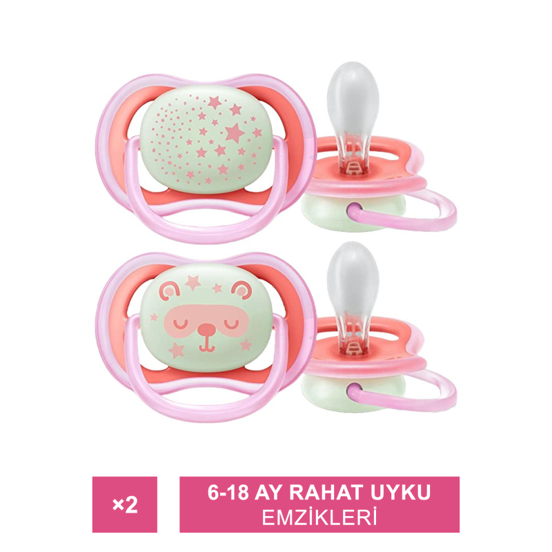 Philips Avent Ultra Air Night 6-18 Ay 2'li Emzik -  Kız ( SCF376/22 )