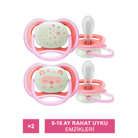 Philips Avent Ultra Air Night 6-18 Ay 2'li Emzik -  Kız ( SCF376/22 )