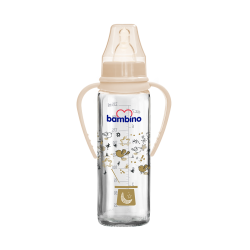 Bambino Silikon Kiraz Uçlu Kulplu Cam Biberon BE 016 225 ml