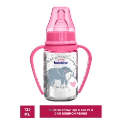 Bambino Silikon Kiraz Uçlu Kulplu Cam Biberon 125 ml ( B015 )
