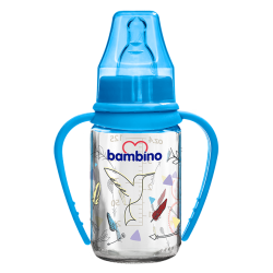 Bambino Silikon Kiraz Uçlu Kulplu Cam Biberon BE 015 125 ml