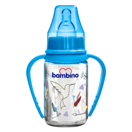 Bambino Silikon Kiraz Uçlu Kulplu Cam Biberon BE 015 125 ml