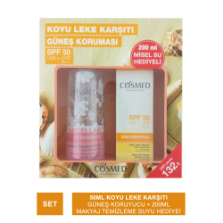 Cosmed Sun Essential SPF50+ Koyu Leke Karşıtı Güneş Kremi 50ml + Micellar Ultrasense Makyaj Temizleme Suyu 200ml
