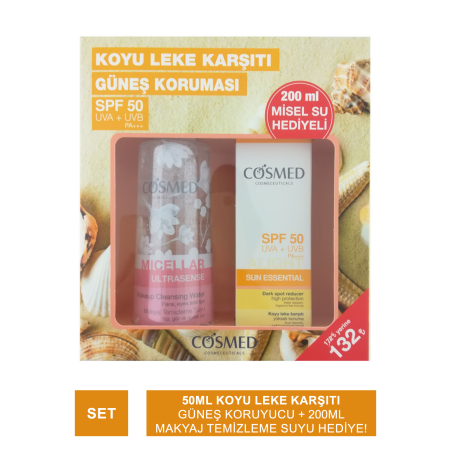 Cosmed Sun Essential SPF50+ Koyu Leke Karşıtı Güneş Kremi 50ml + Micellar Ultrasense Makyaj Temizleme Suyu 200ml