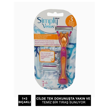 Gillette Venus Simply Kadın Tıraş Makinesi ve 3 Yedek Tıraş Bıçağı