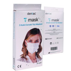 Dentac T-Mask 3 Katlı Cerrahi Yüz Maskesi Beyaz 10 Adet