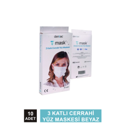 Dentac T-Mask 3 Katlı Cerrahi Yüz Maskesi Beyaz 10 Adet