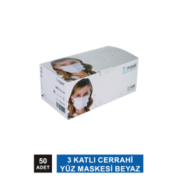 Dentac T-Mask 3 Katlı Cerrahi Yüz Maskesi Beyaz 50 Adet