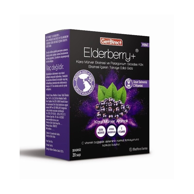 Get Direct Elderberry Kara Mürver Aromalı Takviye Edici Gıda 20 Saşe