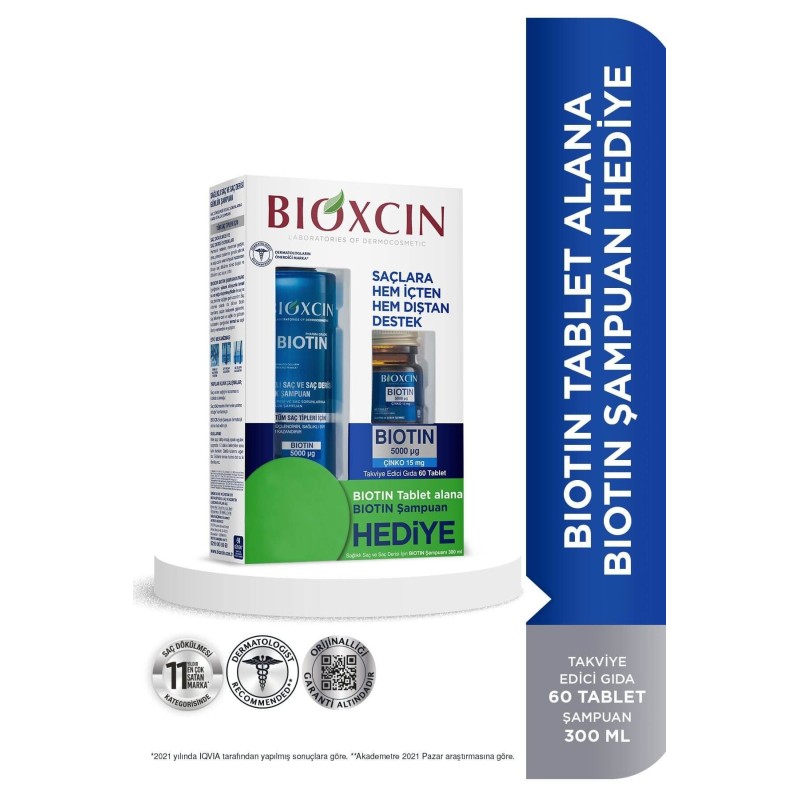 Bioxcin Biotin 5000 Mcg 60 Tablet + Biotin Şampuan 300 ml Kofre Bioxcin Biotin 5000 Mcg 60 Tablet + Biotin Şampuan 300 ml Kofre