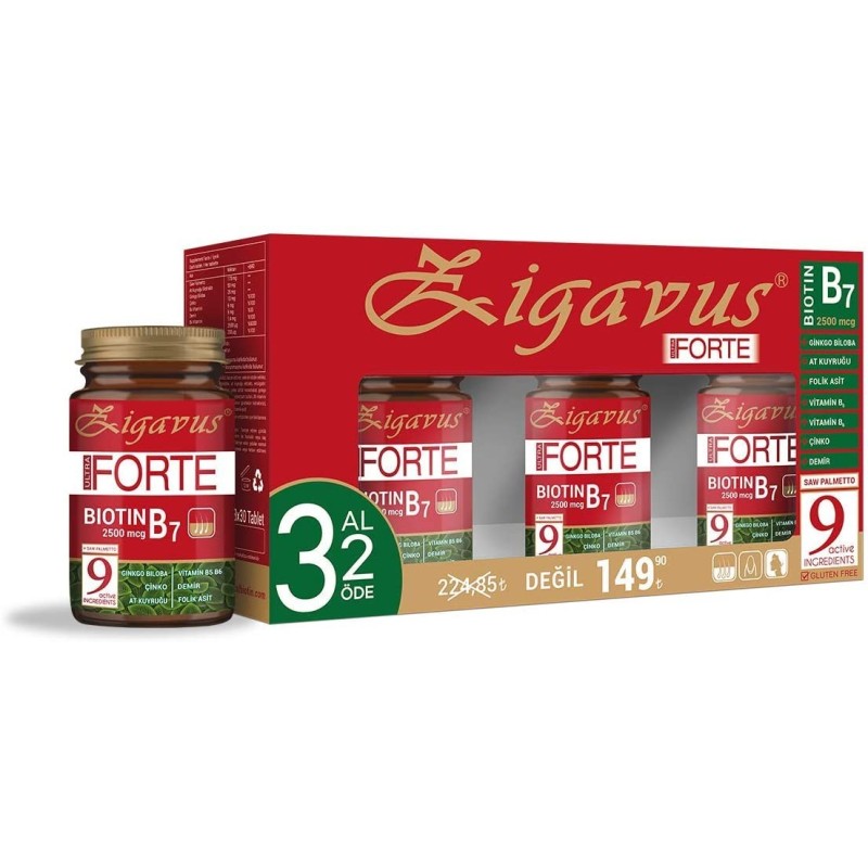 Zigavus Ultra Forte Biotin B7 2500mcg 30 Tablet | 3 Al 2 Öde Zigavus Ultra Forte Biotin B7 2500mcg 30 Tablet | 3 Al 2 Öde