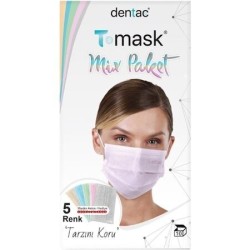 Dentac T-Mask 3 Katlı Renkli Mix Paket Yüz Maskesi 10 Adet