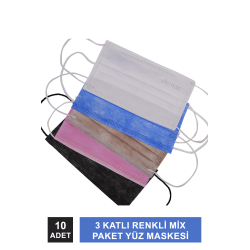 Dentac T-Mask 3 Katlı Renkli Mix Paket Yüz Maskesi 10 Adet