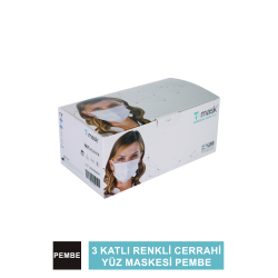 Dentac T-Mask 3 Katlı Renkli Cerrahi Yüz Maskesi  Pembe  50 Adet