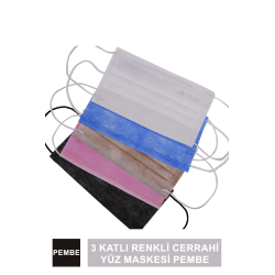 Dentac T-Mask 3 Katlı Renkli Cerrahi Yüz Maskesi Pembe 100 Adet 2 x 50'li Kutu