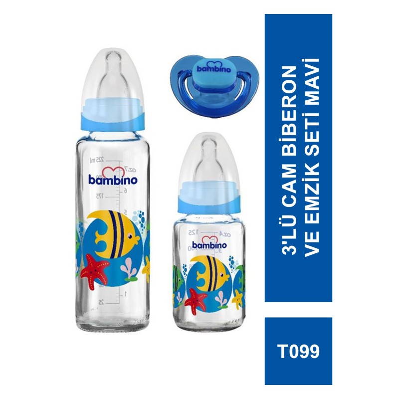 Bambino 3'lü Cam Biberon ve Emzik Seti - T099 -