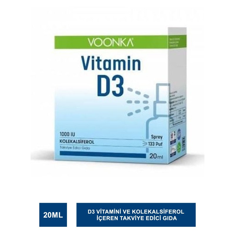 Voonka Vitamin D3 1000 IU Takviye Edici Gıda Sprey 20 ml