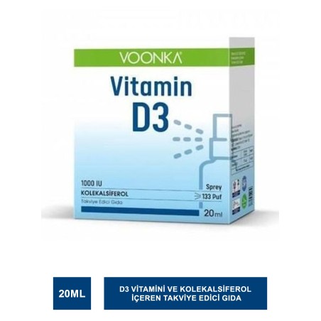 Voonka Vitamin D3 1000 IU Takviye Edici Gıda Sprey 20 ml