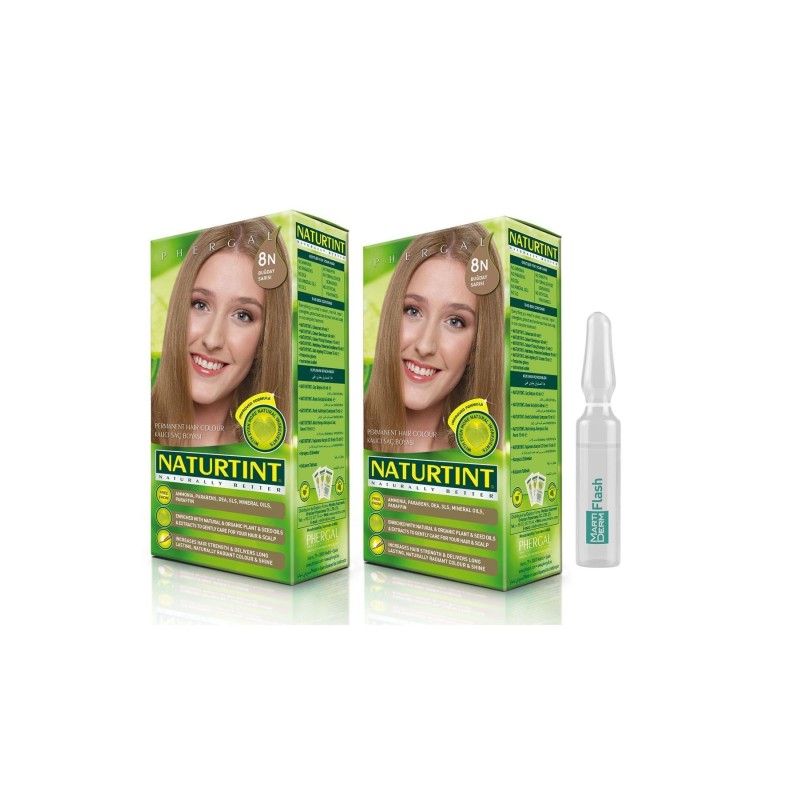 Naturtint 2'li Set 8 N Buğday Sarısı kalıcı Saç Boyası Alana martiderm Flash Ampül