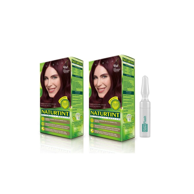 NATURTINT 2'li Set 4 Kızıl Kahverengi Kestane Kalıcı Saç Boyası Martiderm Flash Ampül