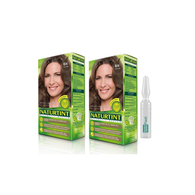 NATURTINT 2'li Set 6 N Koyu Sarı kalıcı Saç Boyası Alana martiderm Flash Ampül