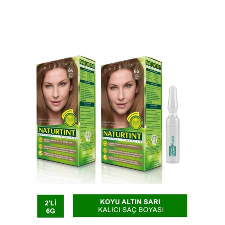 Naturtint 2'li Set  Kalıcı Saç Boyası 6G Koyu Altın Sarı 165 ml Alana MartıDerm The Originals Flash 1 Ampul Hediye