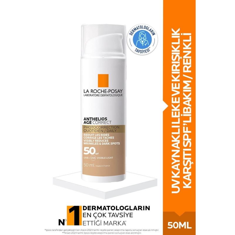 La Roche Posay Anthelios Age Correct Spf 50 Leke ve Kırışıklık Karşıtı Renkli Güneş Kremi 50 ml La Roche Posay Anthelios Age Correct Spf 50 Leke ve Kırışıklık Karşıtı Renkli Güneş Kremi 50 ml