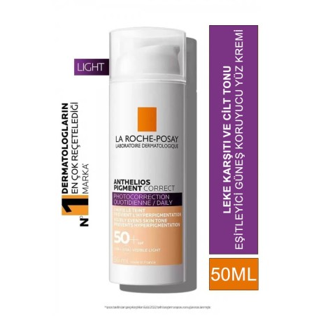 La Roche Posay Anthelios Pigment Correct Light Spf 50+ 50ml Leke Karşıtı ve Cilt Tonu Eşitleyici Güneş Koruyucu Yüz Kremi
