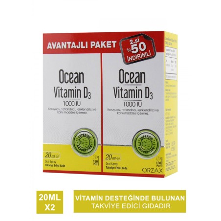 Ocean Vitamin D3 1000 IU 20 ml Sprey x 2 Adet  Avantajlı Paket