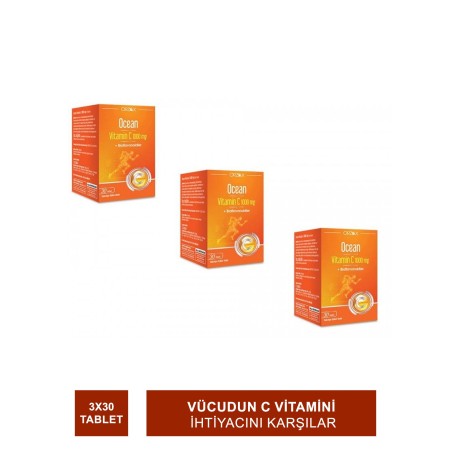Ocean Vitamin C 1000 mg 30 Tablet x 3 Adet (S.K.T 09-2023)