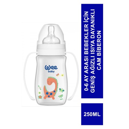 Wee Klasik Geniş Ağızlı Isıya Dayanıklı Cam Biberon 0-6 Ay 280 ml ( 141 )