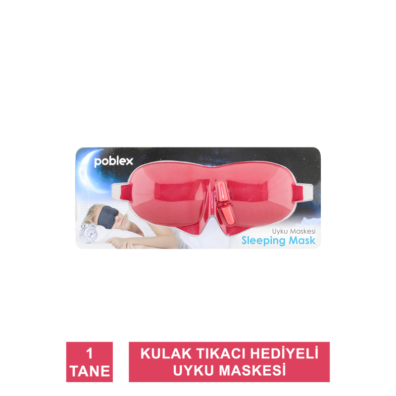 Poblex Uyku Maskesi Kırmızı - Kulak Tıkacı HEDİYE