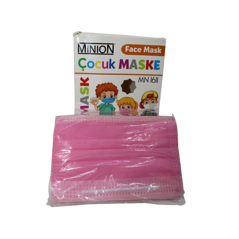 Maske 3 Katlı Çocuk 10lu Pembe