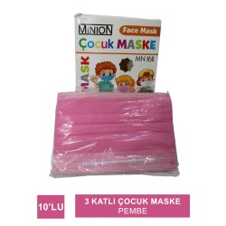 Minion Maske 3 Katlı Çocuk 10lu Pembe