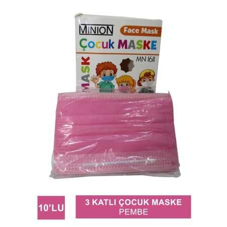 Minion Maske 3 Katlı Çocuk 10lu Pembe