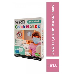 Minion Maske 3 Katlı Çocuk 10lu Mavi