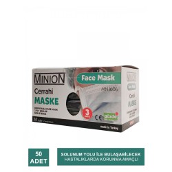 Minion Maske 3 Katlı Meltblownlu Siyah 50li
