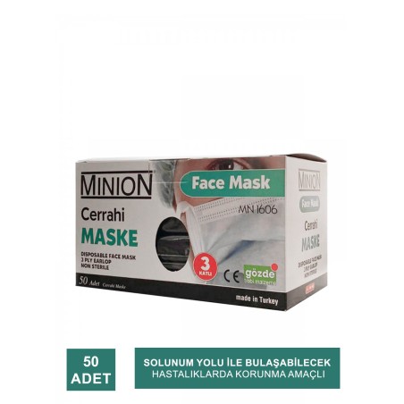 Minion Maske 3 Katlı Meltblownlu Siyah 50li