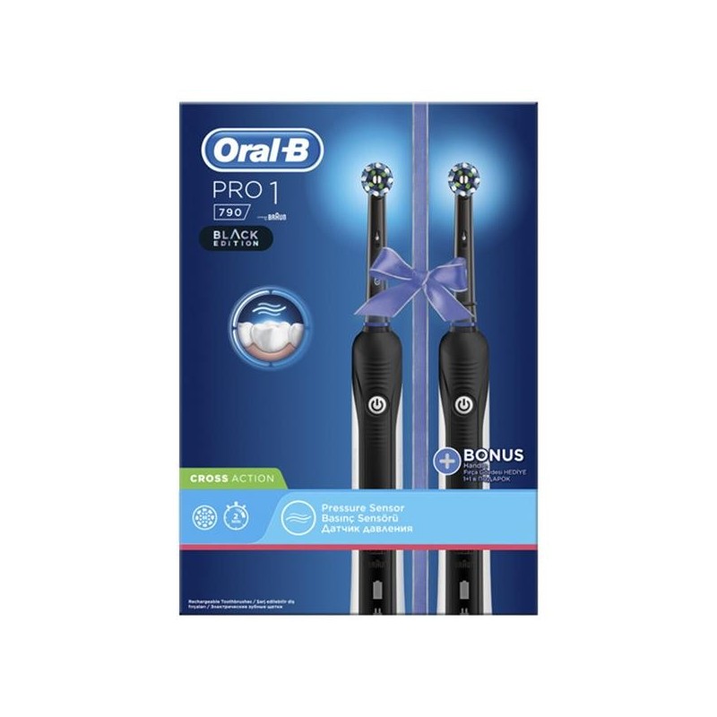 Oral-B Pro 790 Şarj Edilebilir Diş Fırçası Cross Action Siyah 2'li Avantaj Paketi