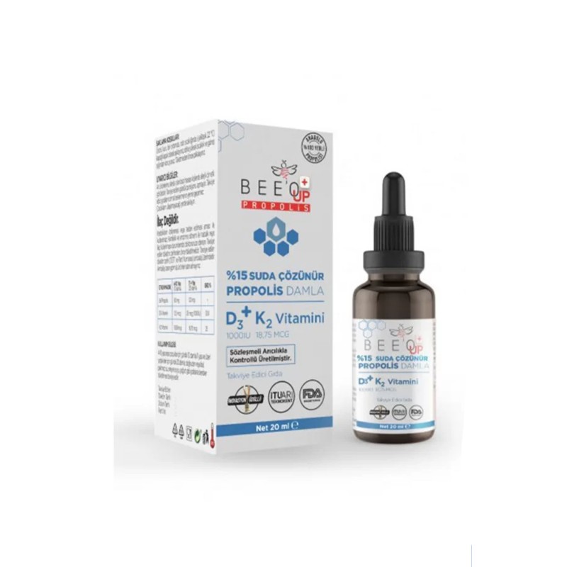 Beeo Up Propolis D3+K2 Vitamini %15 Suda Çözünür Damla 20 ml Beeo Up Propolis D3+K2 Vitamini %15 Suda Çözünür Damla 20 ml